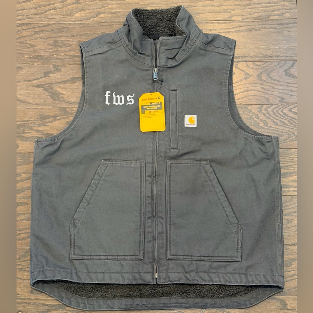 Carhartt Men's Washed Duck Sherpa Lined Vest Gray Sz Large—NEW READ Description